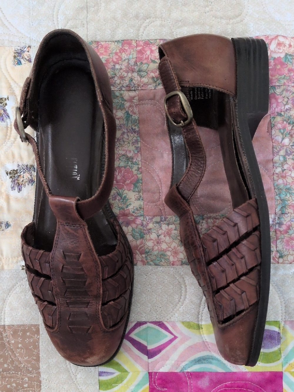 The Leather Collection Brown Woven T-Strap Leather Shoes Boho Rustic Huarache St